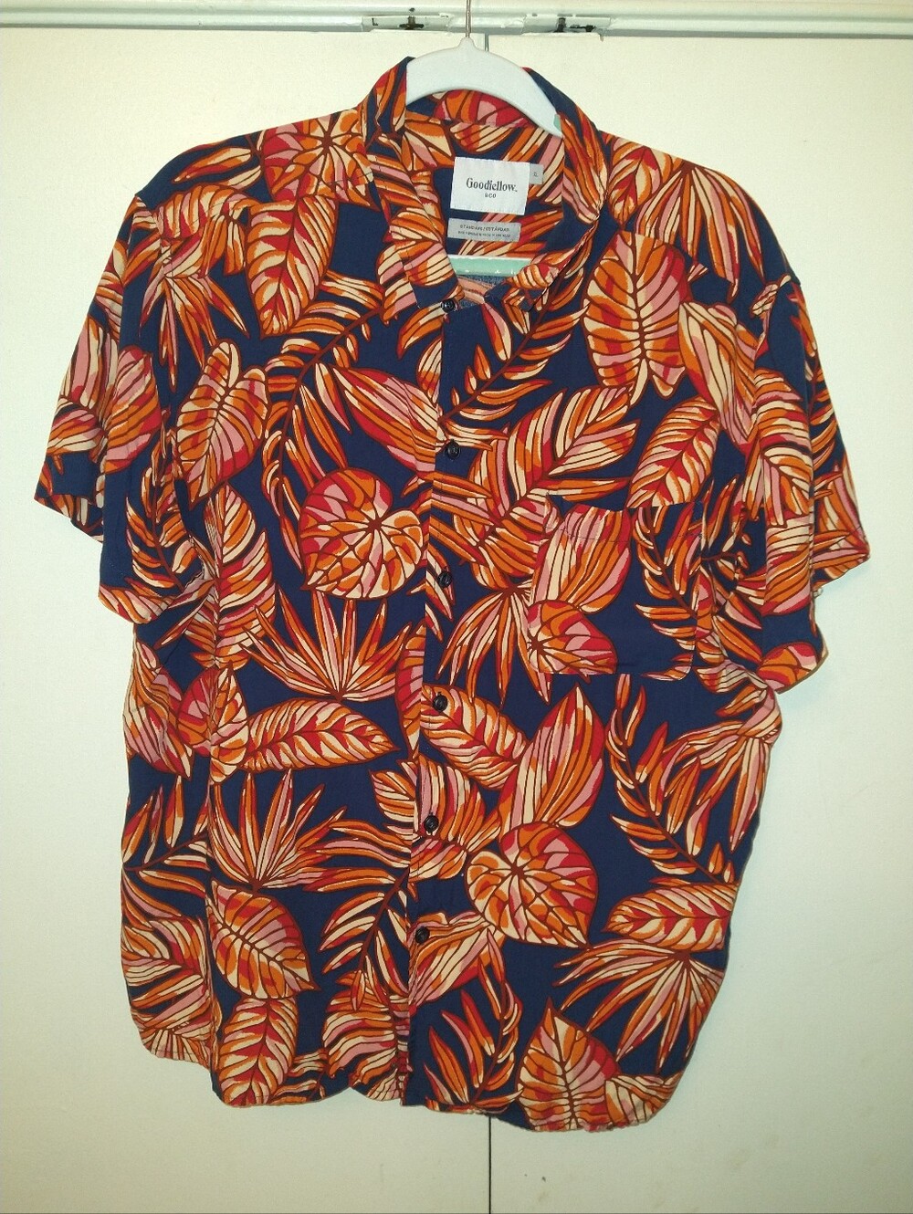 Goodfellow Standard Tropical Leaf Print Short Sleeve Button Up Shirt Men's sz XL